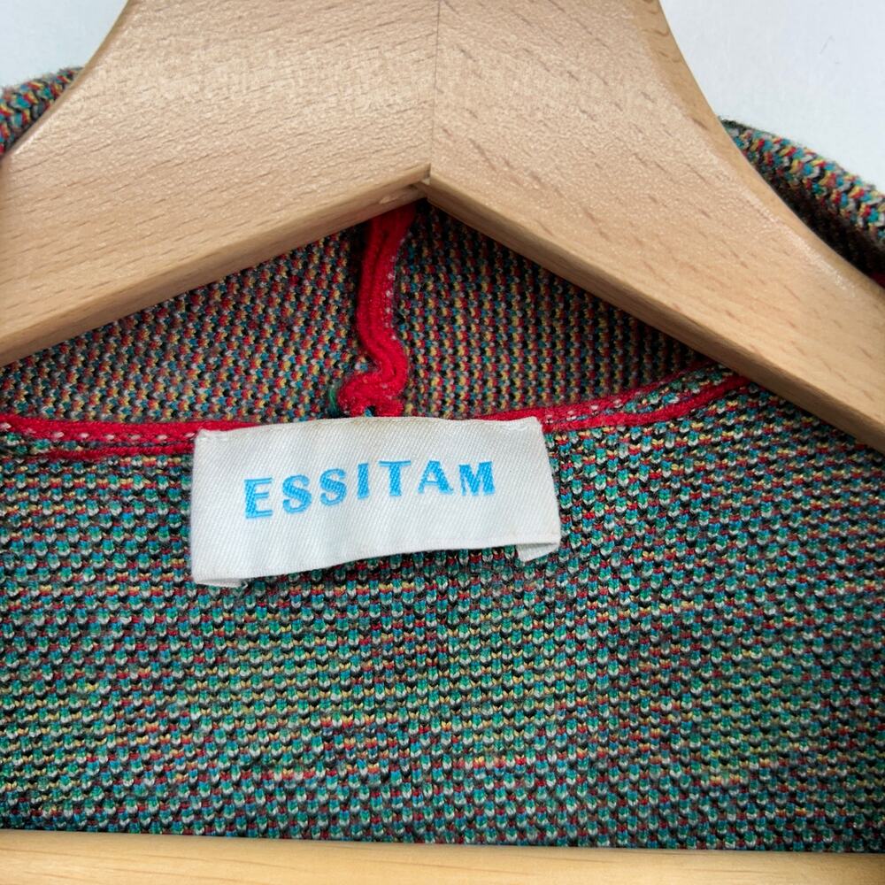 Essitam Colorful Long Length Knit Jacquard Cardigan Luna Blue Panther Medium - Picture 6 of 8